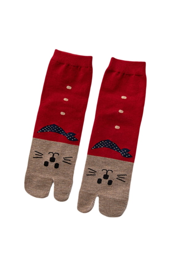 Women Cotton Split 2 Toe Kimono Socks for Cat Print Hos
