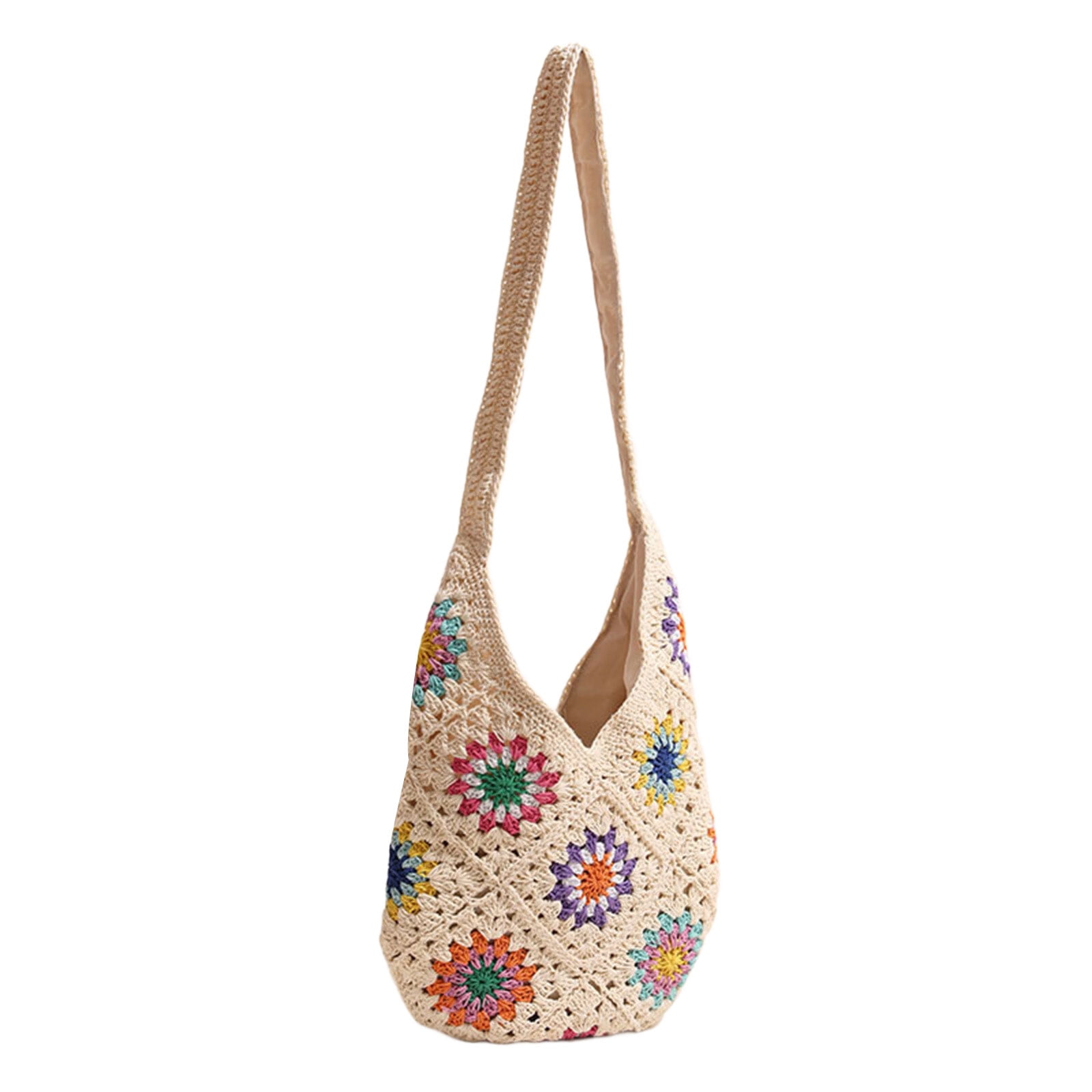 RUISINERY Women Knitted Shoulder Bag Colorful Flowers Crossbody Bag Fashion Beach Bag Crochet Handbag Vacation Bag for Travel