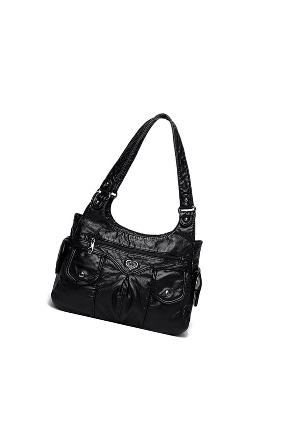 Women's Punk Rivet Studded Shoulder Bag Office Handbag Retro PU Leather Underarm Bags Satchel Multi Pocket Designs