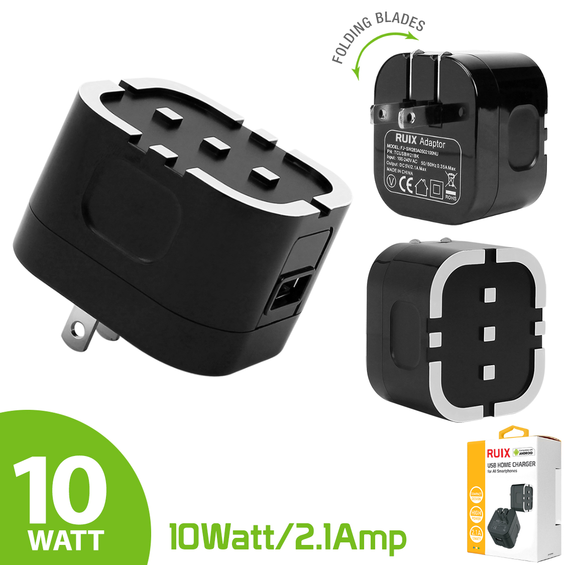 OMNI Universal AC DC Wall Charger – 2 Pack, 1 USB Port, Black, Limited