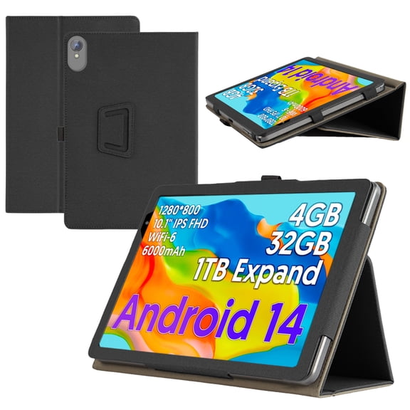 RUIXHFor FITIFUN / Tedupee M10 10-inch Tablet Case FITIFUN /Tedupee Android 14 protective Case Premium PU Leather Lightweight and Portable Built-in Stand and Pen Slot Design With Wrist StrapBlack