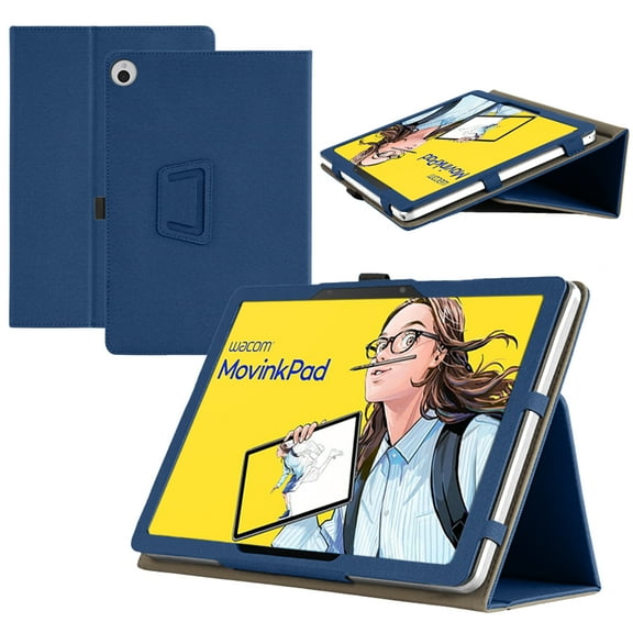 RUIXHFor Wacom MovinkPad 11 Tablet Case Wacom Android 14 11.45 Inch Tablet Case Premium PU Leather Lightweight and Portable Built-in Stand and Pen Slot Design With Wrist Strap (Dark Blue)