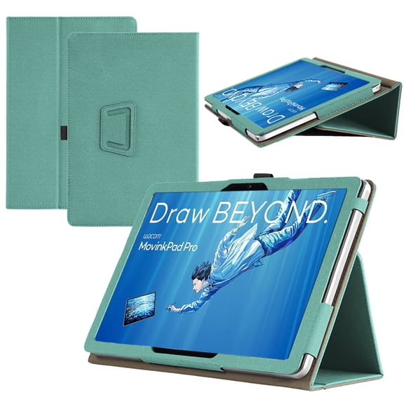 RUIXHFor Wacom MovinkPad Pro 14 Tablet Case Wacom Android 15 14 Inch Tablet Case Premium PU Leather Lightweight and Portable Built-in Stand and Pen Slot Design With Wrist Strap (Green)