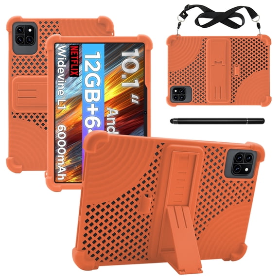 RUIXHProtective case for Callsky-Tab Cpad 10 10-inch tablets made of silicone waterproof and drop-proof breathable built-in stand pen slot design includes shoulder strap and stylus (orange)