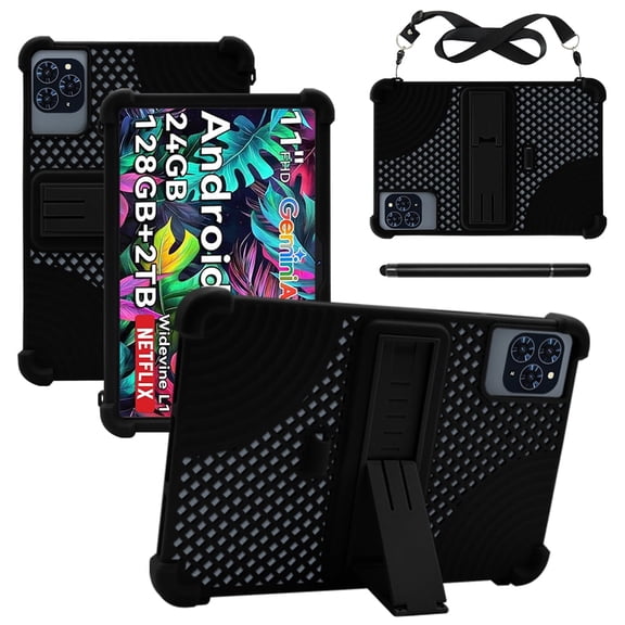 RUIXHProtective case for Tabwee T90 / W90 11-inch tablets made of silicone waterproof and drop-proof breathable built-in stand pen slot design includes shoulder strap and stylus (Black)