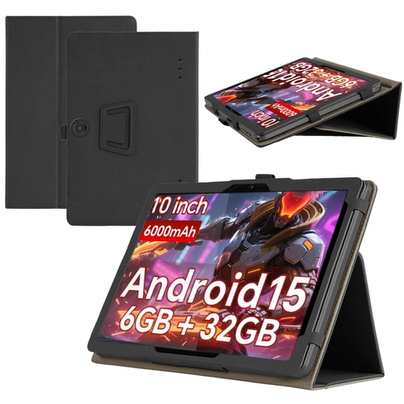 RUIXHfor Doundy 10.1 inch Tablet Case Doundy Android 15 Tablet Case Premium PU Leather Lightweight and Portable Built-in Stand and Pen Slot Design With Wrist Strap (Black)