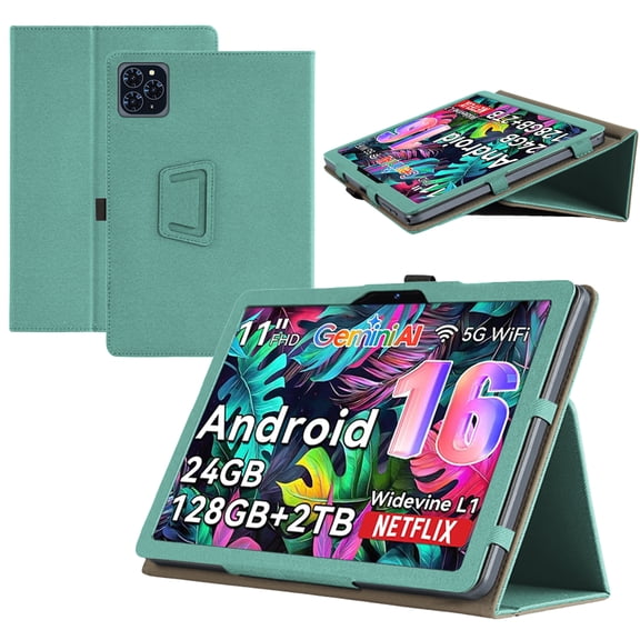 RUIXHfor TABWEE T90 11 inch Tablet Case TABWEE Android 16 Tablet Case Premium PU Leather Lightweight and Portable Built-in Stand and Pen Slot Design With Wrist Strap (green)