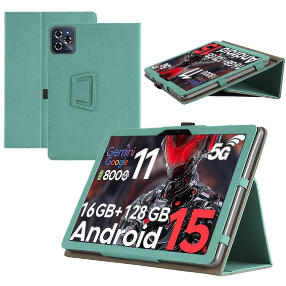 RUIXHfor TABWEE W90/KINGRID W90 11 in Tablet Case Qukenk/TABURETO 11 in Android 15 Tablet Case Premium PU Leather Lightweight and Portable Built-in Stand and Pen Slot Design With Wrist Strap (Green