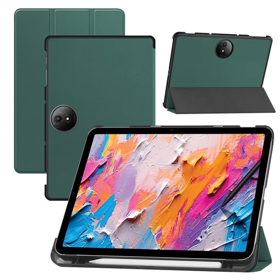 RUIXHfor TCL NXTPAPER 11 Plus 11.5 Inch Tablet Case TCL Android 15 Tablet Case PU Material Drop-proof Scratch-resistant Tri-fold Stand Function Built-in Pen Slot Slim and Portable (dark green)