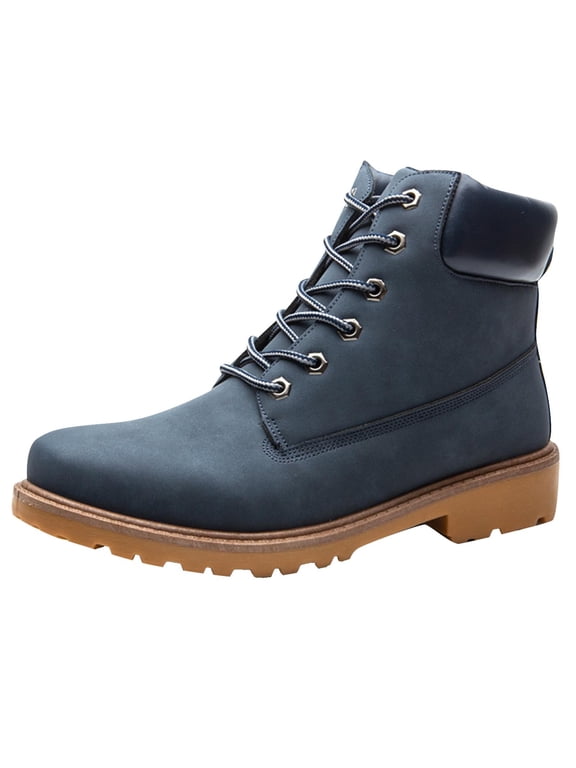 Men's Camouflage Leather Work Boots Lace Up Ankle High Military Tactical Boots Durable Outdoor Hiking Shoes Trendy Fashion Casual Combat Boots Solid Colors Blue Women Sandal
