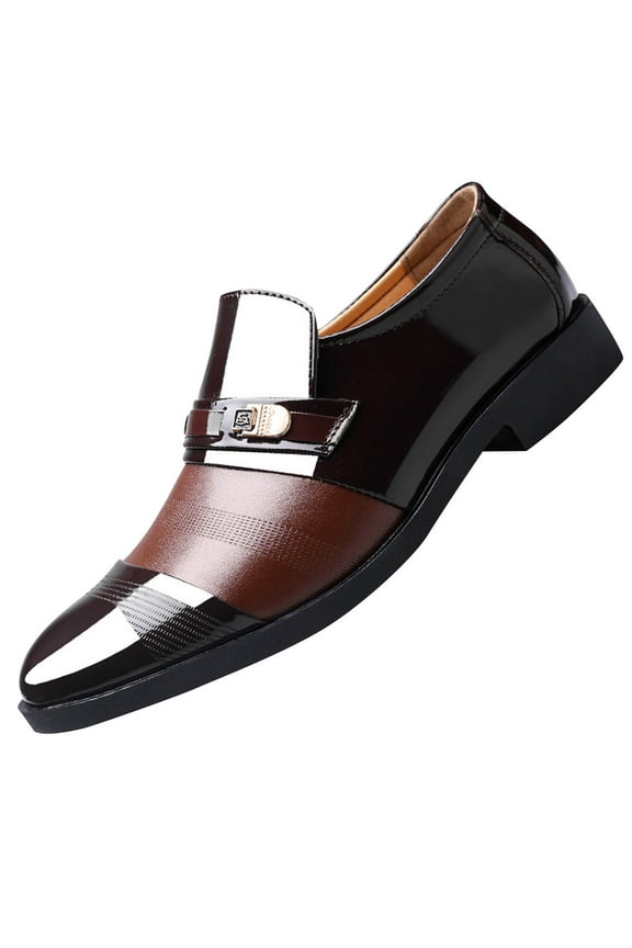Men's Patent Leather Loafers Formal Dress Shoes Slip On Business Office Footwear Trendy Fashion Wedding Party Evening Shoes Pointed Toe Design Brown Women Sandal