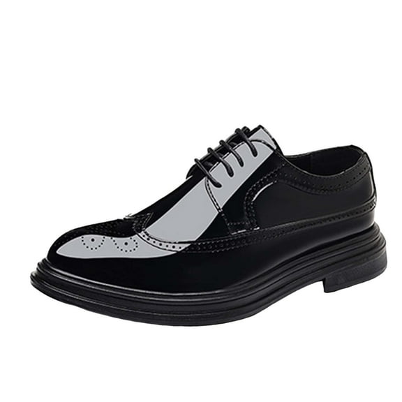 RUIYANQI Men's Patent Leather Oxford Shoes Brogue Design Lace Up Formal Dress Shoes Platform Sole Business Wedding Footwear Trendy Office Party Shoes Black Women Sandal