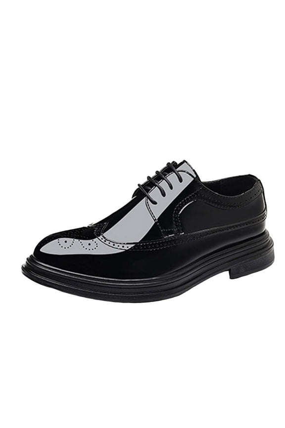 Men's Patent Leather Oxford Shoes Brogue Design Lace Up Formal Dress Shoes Platform Sole Business Wedding Footwear Trendy Office Party Shoes Black Women Sandal