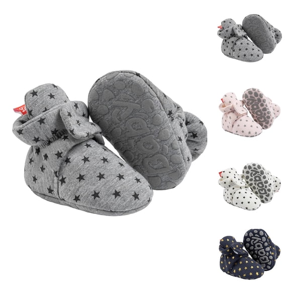RUIYANQI Newborn Infant 0-18 Months Baby Booties Baby Shoes Star Print Fleece Lined Flat Non Slip Wrap Cuff Stay On Warm Indoor Walking Training Soft Comfort Toddler Shoes for Baby Boys Girls