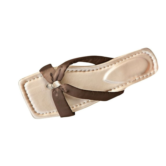RUIYANQI Stylish Women's Toe - Thong Slides,Sweet Satin Bow Style,Ideal for Casual Outings and Beach Trips Brown Women Sandal