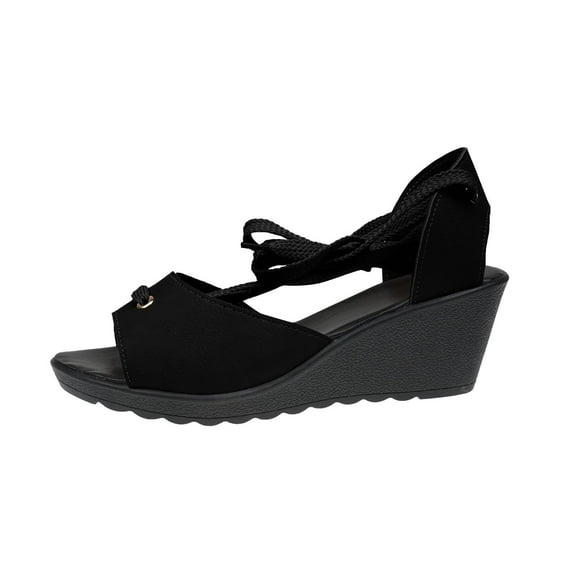 RUIYANQI Stylish Women's Wedge Heel Sandals,Comfortable Ankle - Tie Construction,Perfect for Casual Walks and Trendy Looks Black Women Sandal