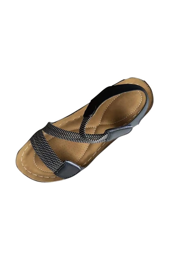 Women's Adjustable Strap Sandals Comfortable Orthopedic Footbed Shoes Open Toe Walking Sandals Trendy Summer Beach Footwear Black Women Sandal