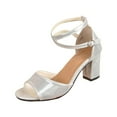 thumbnail image 1 of RUIYANQI Women's Ankle Strap Heeled Sandals Open Toe Block Heel Party Shoes Adjustable Buckle Evening Footwear Trendy Summer Dress Sandals Silver Women Sandal, 1 of 8