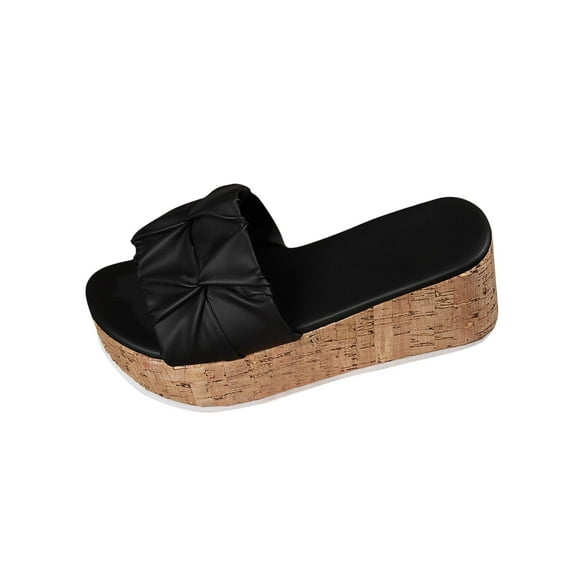 RUIYANQI Women's Bowknot Platform Wedge Slides Trendy Summer Sandals Comfortable Thick Sole Footwear Casual Party Shoes Stylish Daily Wear Black Women Sandal