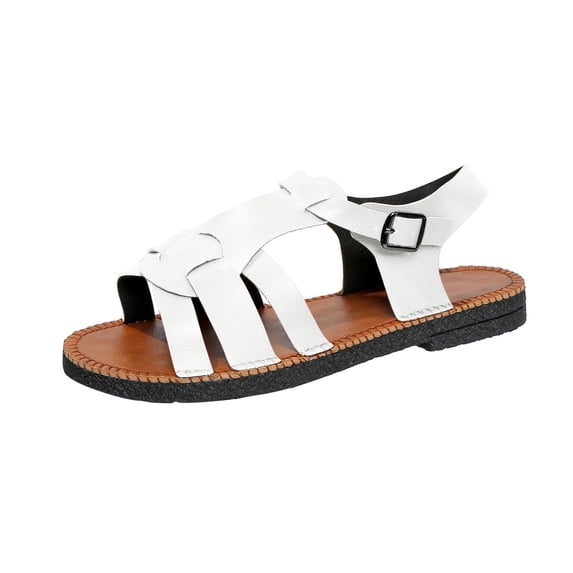 RUIYANQI Women's Braided Strap Flat Sandals,Open - Toe Summer Footwear with Interwoven Design and Adjustable Buckle for Casual Daily Wear White Women Sandal