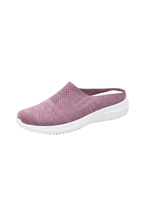 Women's Breathable Knit Mule Sneakers Slip On Walking Shoes Comfortable Lightweight Casual Footwear Orthopedic Supportive Slippers for Indoor Outdoor Daily Wear