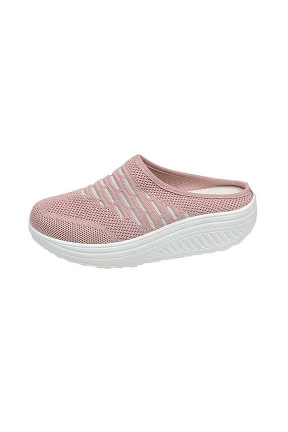 Ladies Lightweight Knitted Mesh Fabric Non-Slip Rubber Soles Garden Shoes Breathable Beach Shoes Clogs Shoes Pink Women Sandal