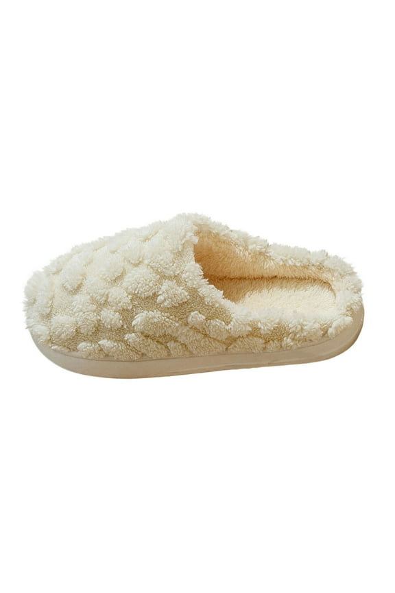 Women's Bubble Textured Plush Slippers Cozy House Slides Soft Indoor Footwear Trendy Winter Warm Slip On Shoes Non Slip Beige Women Sandal