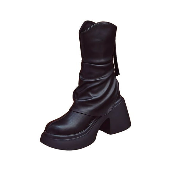 RUIYANQI Women's Chunky Heel Ankle Boots Slouchy Leather Platform Booties Side Zip Casual Fall Winter Shoes For Women Black Women Sandal