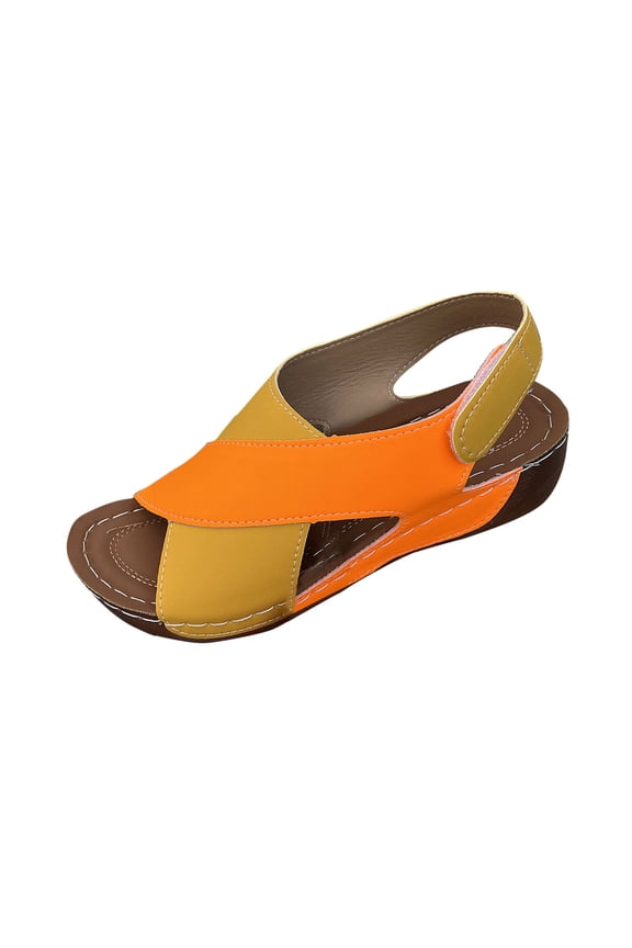 Women's Color Block Wedge Sandals Adjustable Strap Open Toe Shoes Trendy Fashion Summer Beach Footwear Comfortable Casual Walking Sandals for Outdoor Daily Wear