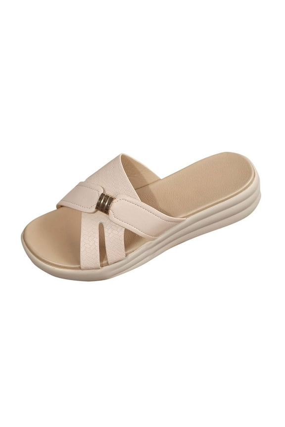 Women's Comfort Wedge Slide Sandals,Cross - Strap Design with Adjustable Buckle,Stylish & Supportive Summer Footwear for Casual Daily Wear Beige Women Sandal