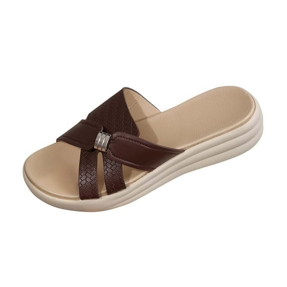 RUIYANQI Women's Comfort Wedge Slide Sandals,Cross - Strap Design with Adjustable Buckle,Stylish & Supportive Summer Footwear for Casual Daily Wear Brown Women Sandal