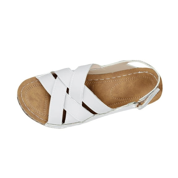 RUIYANQI Women's Criss - Cross Strap Wedge Sandals,Open - Toe Summer Footwear with Adjustable Buckle for Casual Daily Wear White Women Sandal