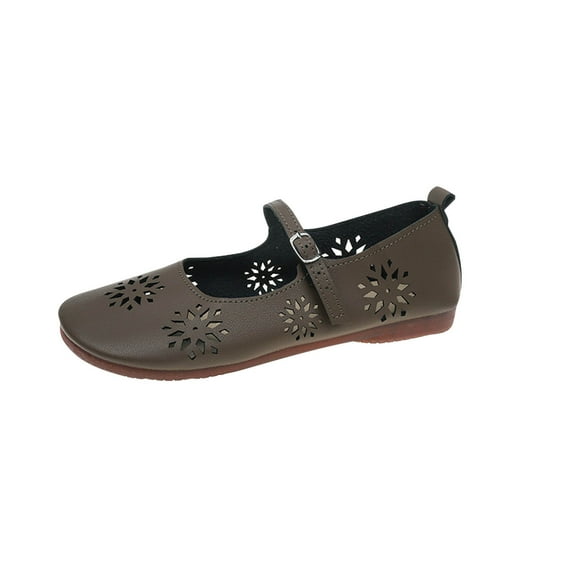 RUIYANQI Women's Cutout Mary Jane Flats Square Toe Buckle Strap Shoes Breathable Casual Walking Footwear Trendy Fashion Summer Dressy Shoes for Office Party Khaki Women Sandal