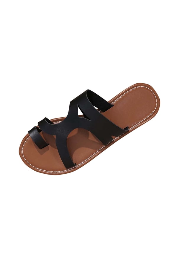 Women's Cutout Strap Flat Sandals Open Toe Summer Beach Shoes Casual Outdoor Walking Slides Trendy Fashion Footwear with Comfortable Sole Solid Colors for Daily Wear