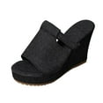 thumbnail image 1 of RUIYANQI Women's Denim Wedge Slides - Peep Toe Platform Sandals, Trendy Summer Casual Footwear, Comfortable High - Heel Mules, Stylish Beach Party Shoes Black Women Sandal, 1 of 9