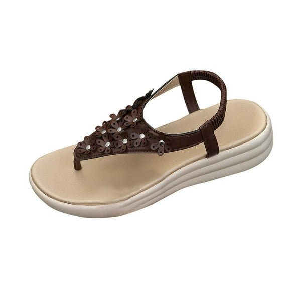 RUIYANQI Women's Embellished Toe - Thong Platform Sandals,Sequin Flower - Decorated Summer Footwear with Adjustable Ankle Strap,Stylish Casual Shoes for Beach & Daily Wear Brown Women Sandal