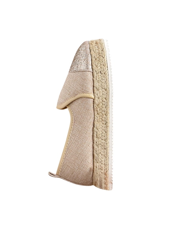 Women's Espadrille Platform Loafers Glitter Toe Cap Slip On Flats Casual Summer Shoes Breathable Comfortable Thick Sole Walking Shoes for Beach Outdoor Trendy Fashion Footwear