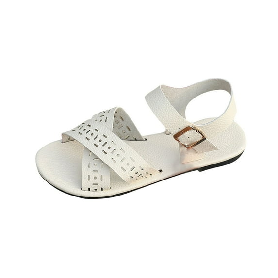 RUIYANQI Women's Everyday Flat Sandals,Durable Leather - like Upper with Cross - Strap & Perforations for Casual Scenarios White Women Sandal