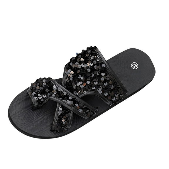 RUIYANQI Women's Everyday Glittery Slide Sandals,Eye - catching Sequined Style,Perfect for Fun Occasions Black Women Sandal