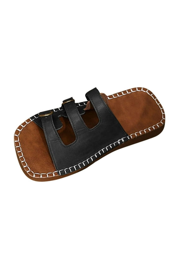Women's Flat Buckle Strap Slides,Open - Toe Summer Sandals with Retro Leather Design,Casual Footwear for Daily Wear Black Women Sandal
