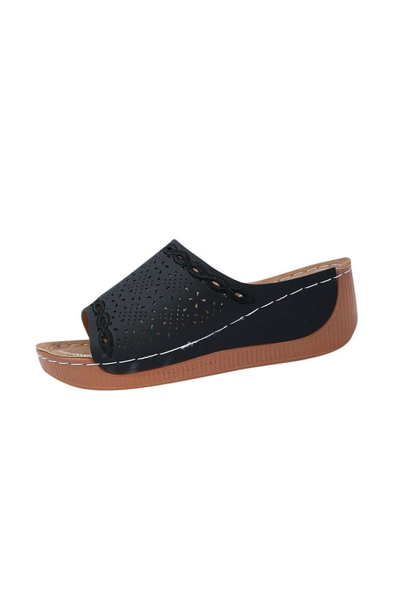 Women's Flat Buckle Strap Slides,Open - Toe Summer Sandals with Retro Leather Design,Casual Footwear for Daily Wear Black Women Sandal