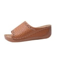 thumbnail image 1 of RUIYANQI Women's Flat Buckle Strap Slides,Open - Toe Summer Sandals with Retro Leather Design,Casual Footwear for Daily Wear Brown Women Sandal, 1 of 9