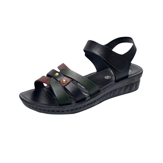 RUIYANQI Women's Flat Cross - Strap Sandals,Leather Casual Footwear with Metal Rivet Decor for Daily Wear Black Women Sandal