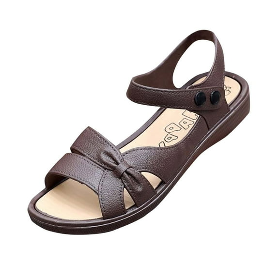RUIYANQI Women's Flat Sandals,Leather Comfort Footwear with Bow Accent & Buckle for Daily Wear Brown Women Sandal