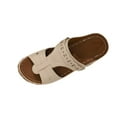 thumbnail image 1 of RUIYANQI Women's Flat Slide Sandals,Faux Leather Multi - Strap Design with Hollow - Out Pattern and Rivet Accents,Ideal for Daily Casual Wear Beige Women Sandal, 1 of 9