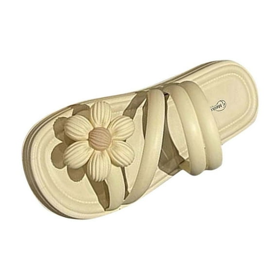 RUIYANQI Women's Flat Slides with Flower Decor,Adorable Cross - Strap Footwear in Multiple Colors,Ideal for Daily & Summer Wear Beige Women Sandal