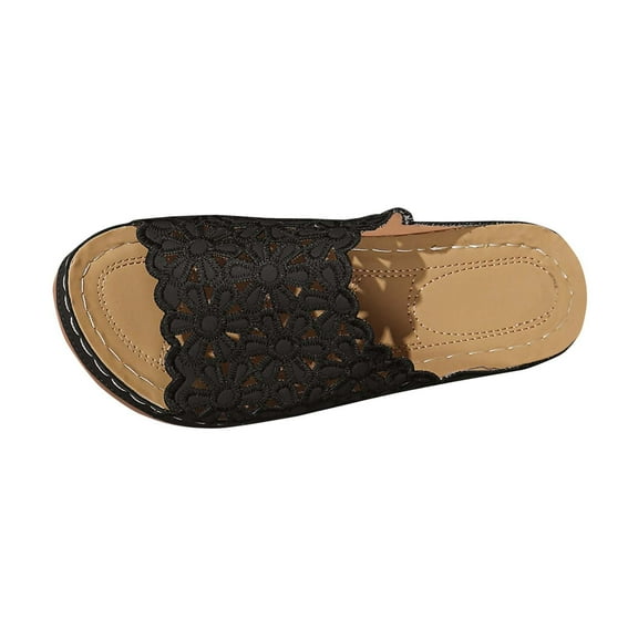 RUIYANQI Women's Floral Cutout Slide Sandals Open Toe Comfortable Flat Footwear Trendy Summer Beach Shoes Casual Daily Wear Breathable Design Black Women Sandal