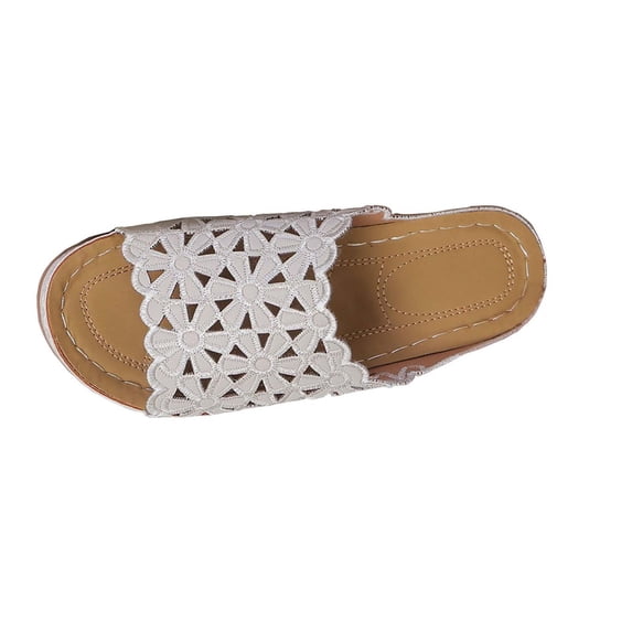 RUIYANQI Women's Floral Cutout Slide Sandals Open Toe Comfortable Flat Footwear Trendy Summer Beach Shoes Casual Daily Wear Breathable Design Silver Women Sandal