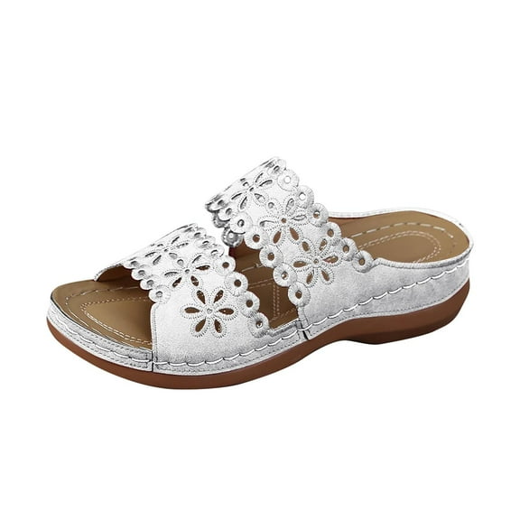 RUIYANQI Women's Floral Cutout Slide Sandals Orthopedic Comfort Footbed Shoes Trendy Fashion Summer Beach Footwear Casual Walking Mules for Outdoor Daily Wear Arch Support Design