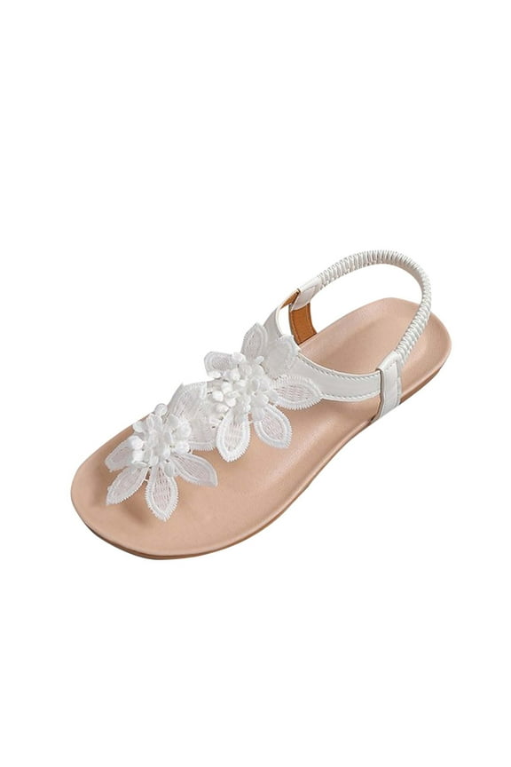 Women's Floral Embellished Toe - Thong Sandals,Stylish Summer Footwear with 3D Flower Decor for Casual and Vacation Looks White Women Sandal